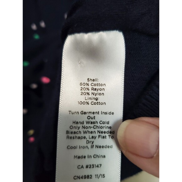 Talbots Petites Navy Cotton Embroidered Dots Button-Up Cardigan Size LP - Picture 6 of 6
